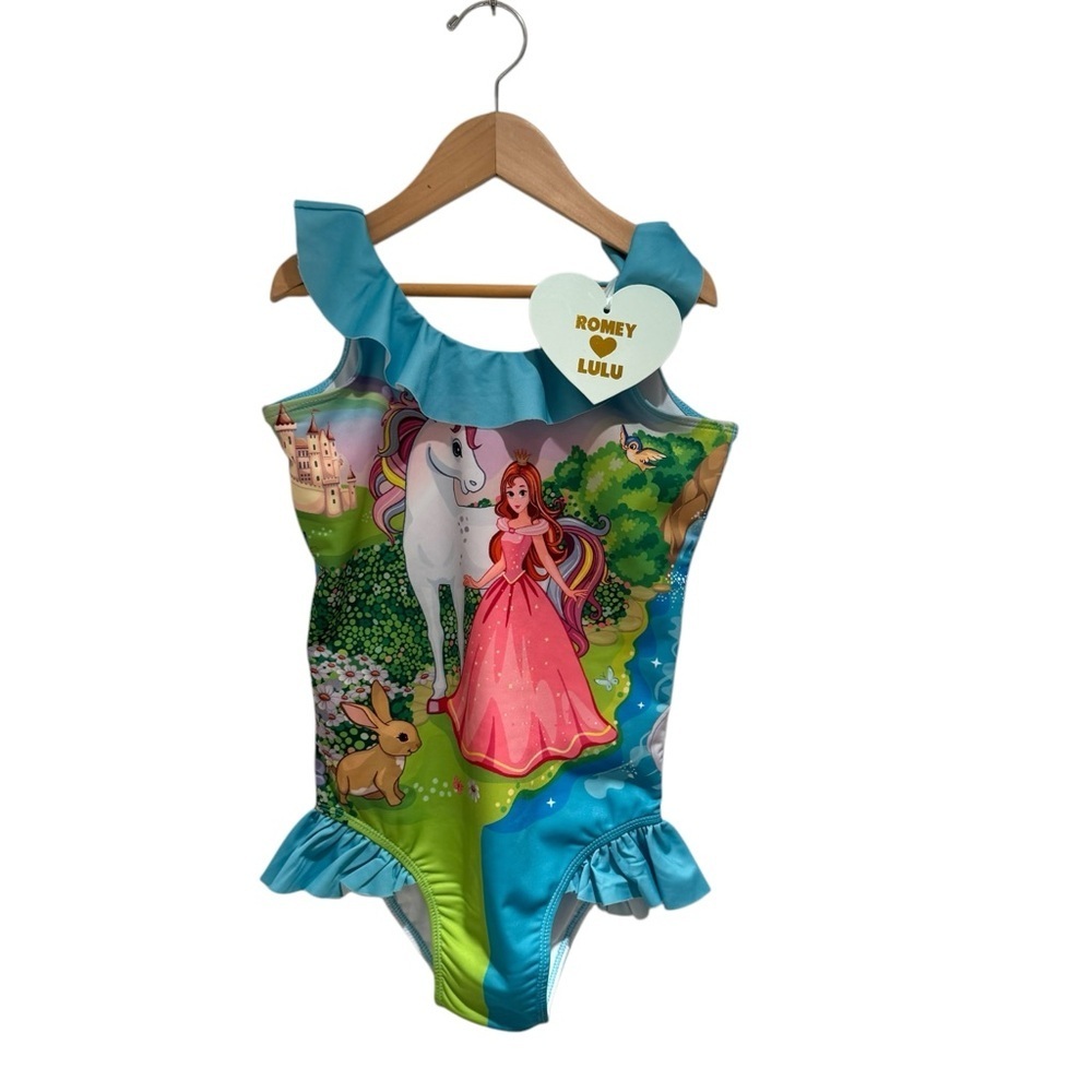 ROMEY LOVES LULU Swim One Piece - Blue w/ Princess and Unicorn Design - SIZE 12